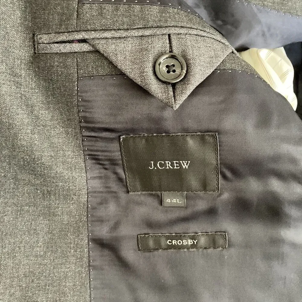 J Crew Blazer Mens 44L Gray Crosby Double Breasted Loro Piana Super 120 Wool